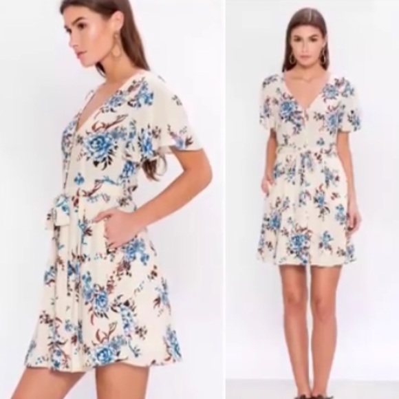 Flying Tomato Dresses & Skirts - Ivory Floral Fit & Flare WITH POCKETS!